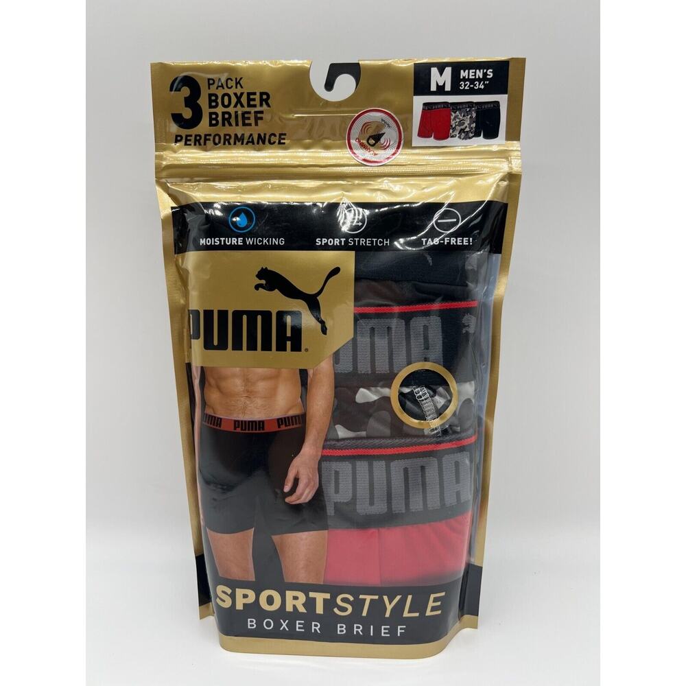 PUMA Men's Performance Sport Style Boxer Brief 3 Pack Multicolor Size M 32-34..